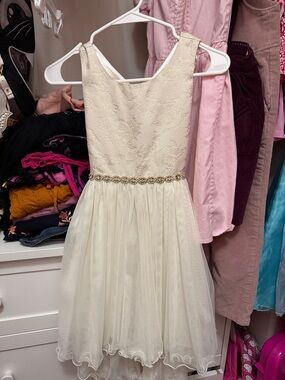 American Princess Ivory Lace & Tulle Dress with Gold Waist Trim